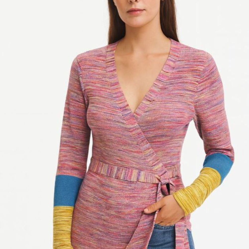 Sundance Women's Pink Multicolor Space Dye Stripe LS Wrap Sweater Top Size S